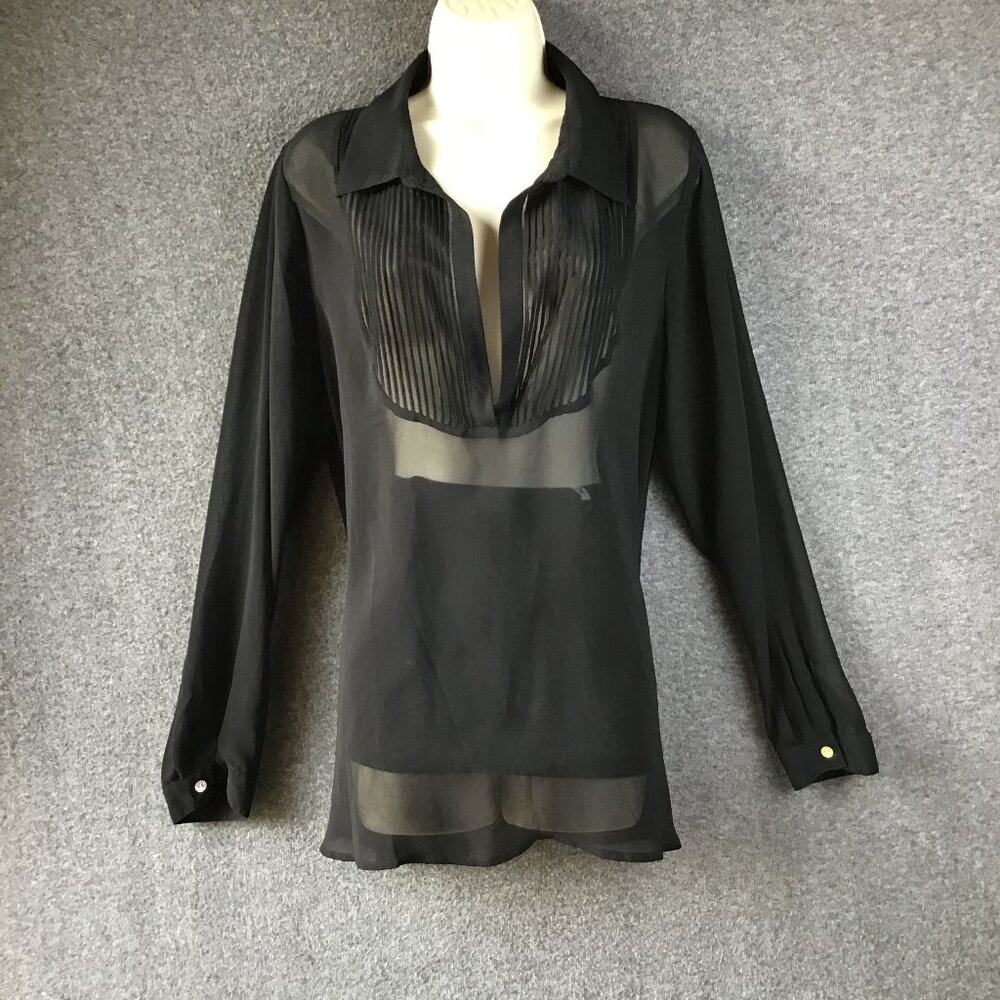 Daniel Rainn Black Long Sleeve Blouse Sheer Sz L